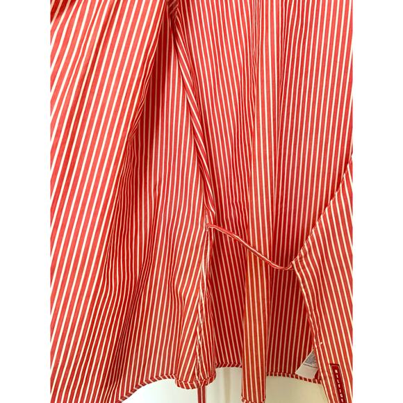 Tommy Hilfiger Red White Stripe Wrap Blouse Womens 1X Cotton Long Sleeve Preppy - Picture 9 of 12